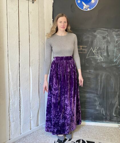 Vintage 60s Purple Soft Velvet Hippie A Line Maxi Skirt size S/M - Fresh Stock Dated February 2026