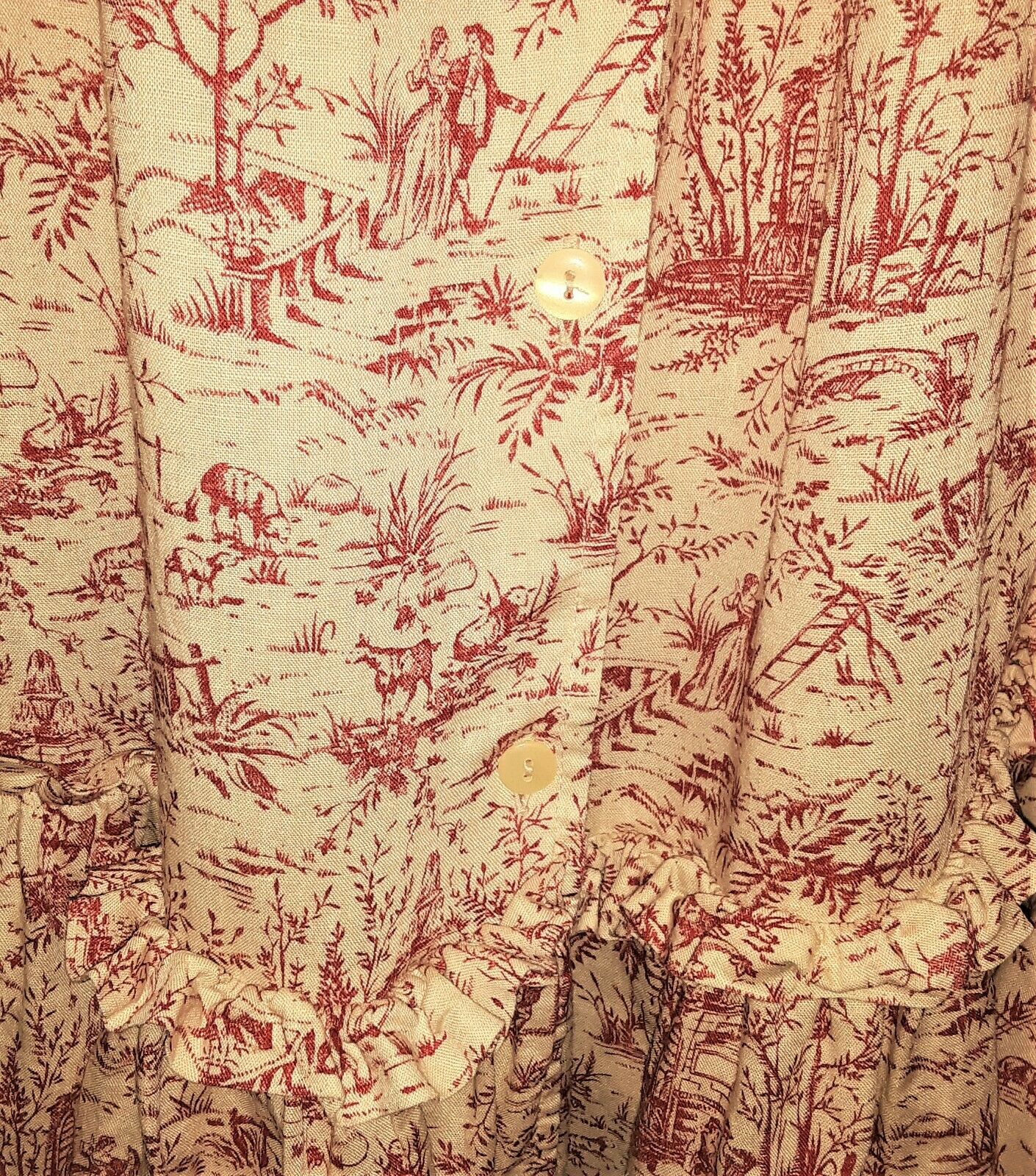 1980s Vintage Laura Ashley Crimson Red Toile Flounced Skirt - Fresh Stock Dated February 2026