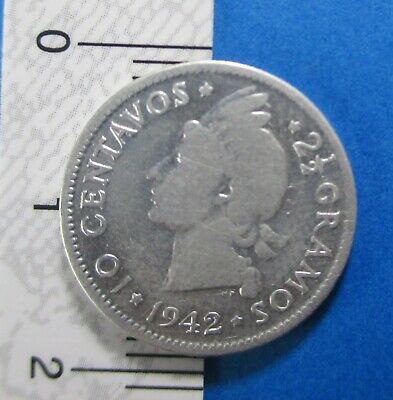DOMINICAN REPUBLIC 10 CENTAVOS 1942 SILVER KM 19 #88# - Fresh Stock Dated December 2025