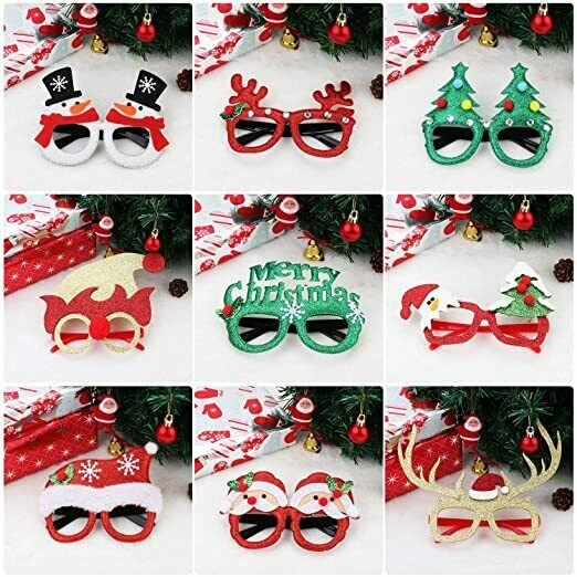Christmas Glasses Frame 9 Pieces Glitter Party Decoration Costume Eyeglasses - Fresh Stock Dated February 2026