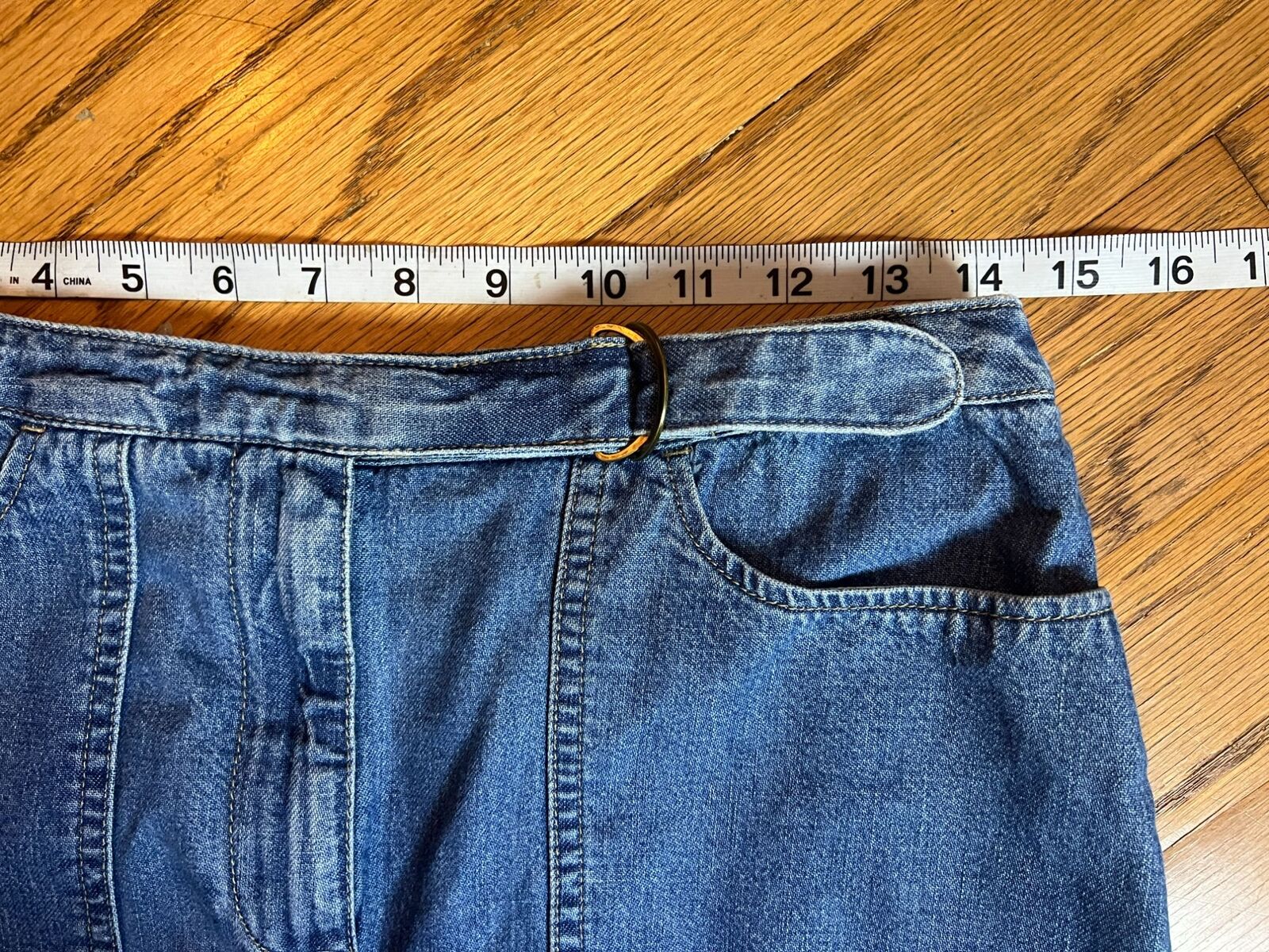 Vintage Crazy Horse Maxi Denim Belted Skirt Womens 6 Blue 90s A Line Pockets - Fresh Stock Dated March 2026