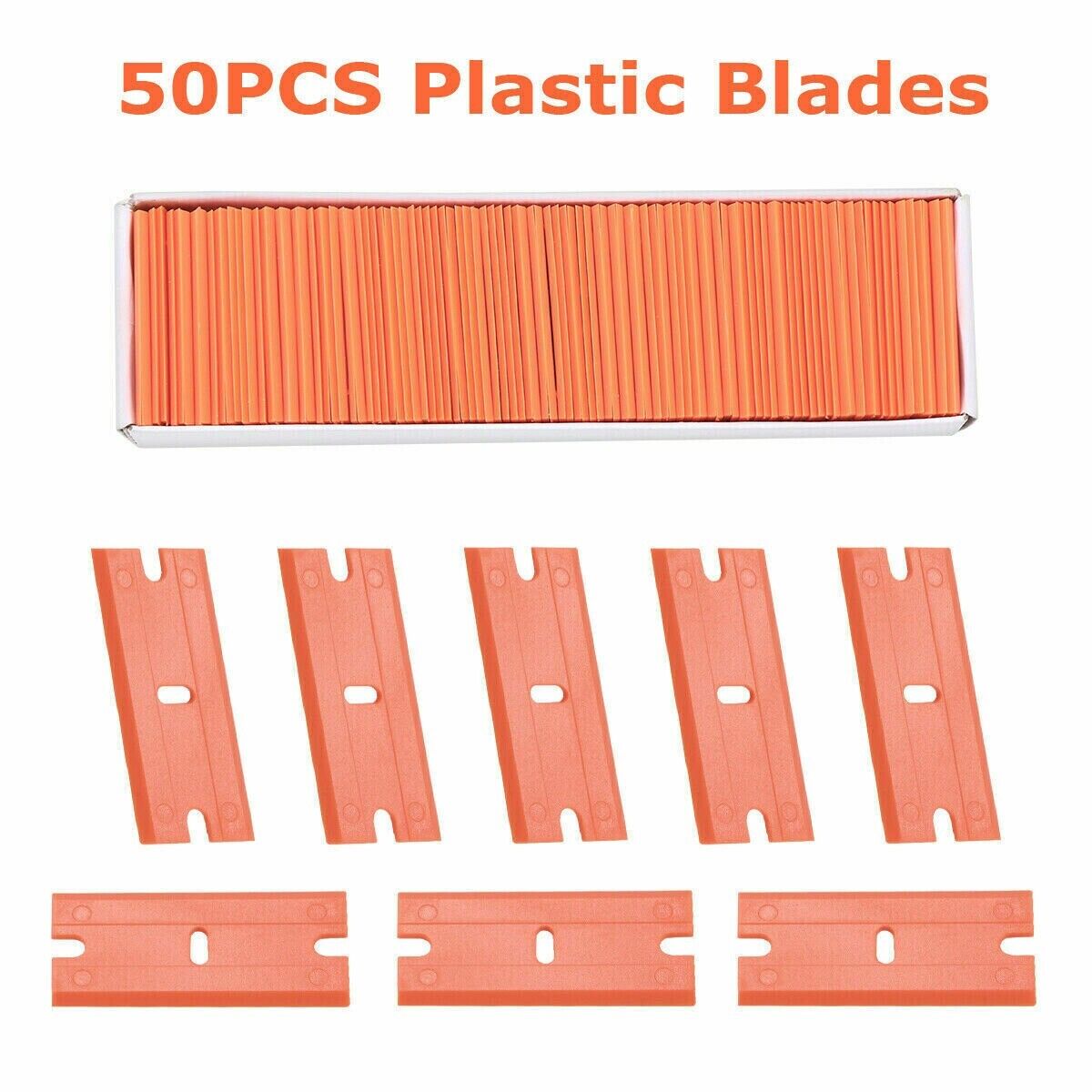 50 Pcs Plastic Razor Blades + 1 Razor Scraper Double Edged Sticker Removal Tool - Fresh Stock Dated December 2025