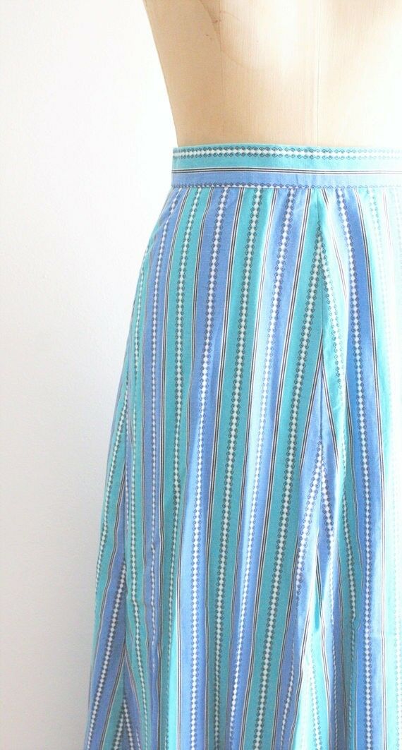 Vintage 1970s Blue Stripe Maxi Skirt 70s XS S Small Cotton Boho Festival Long - Fresh Stock Dated February 2026