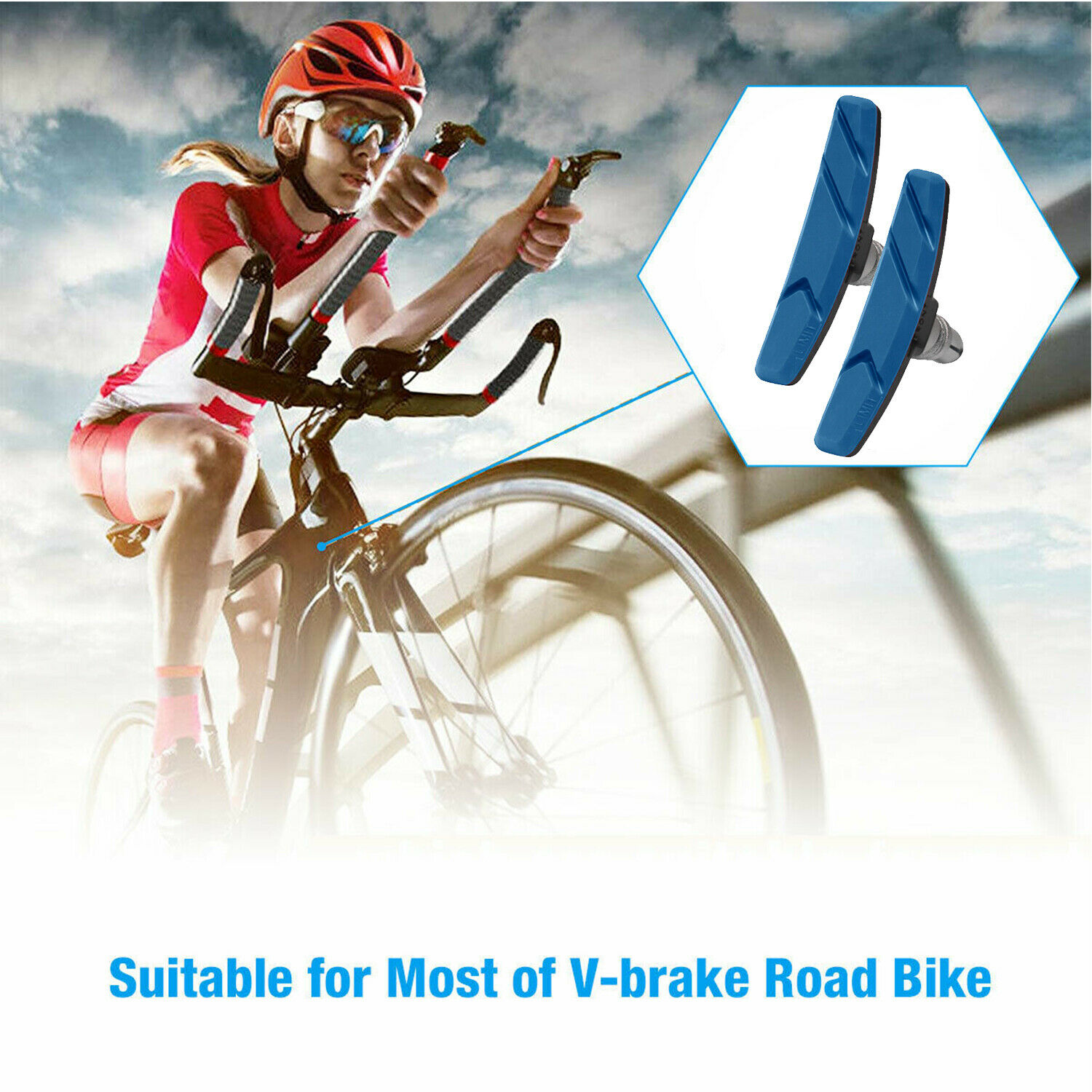 High Grade Cycling Bicycle MTB Bike V Brake Pads 70mm Shoes Pads Red/Blue/Black - Fresh Stock Dated February 2026