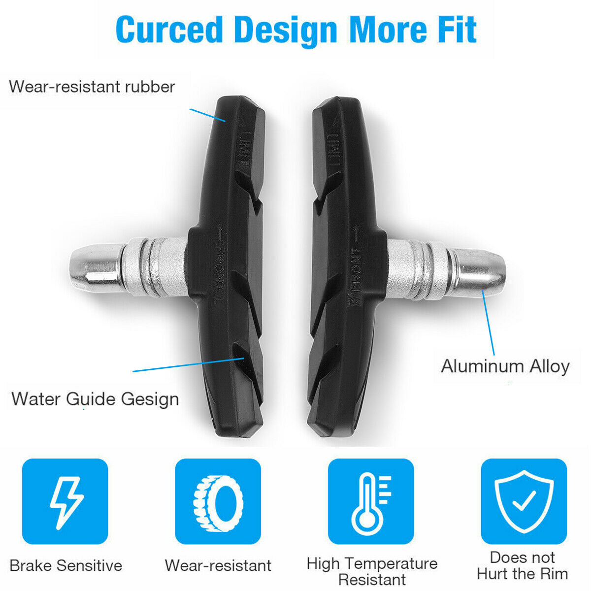 High Grade Cycling Bicycle MTB Bike V Brake Pads 70mm Shoes Pads Red/Blue/Black - Fresh Stock Dated February 2026