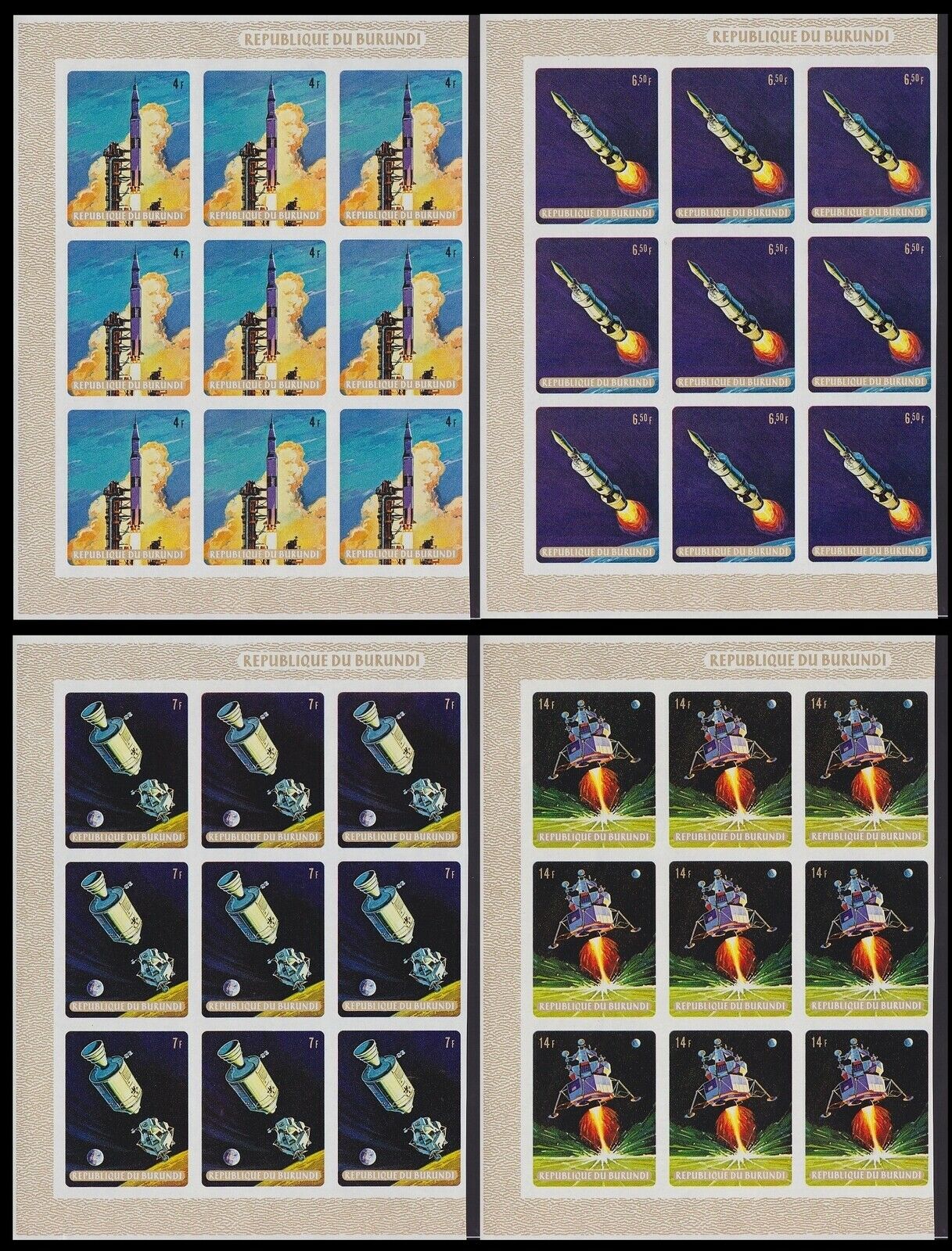 Burundi 1969 IMPERFORATE part of sheets - MOON LANDING stamp set x9 MNH....A5662 - Fresh Stock Dated December 2025
