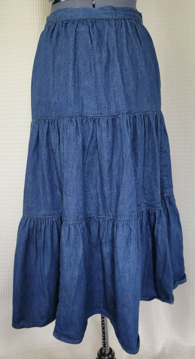 Vintage BIS 3 Tiered Ruffled Denim Skirt with Fitted Waist - Fresh Stock Dated March 2026