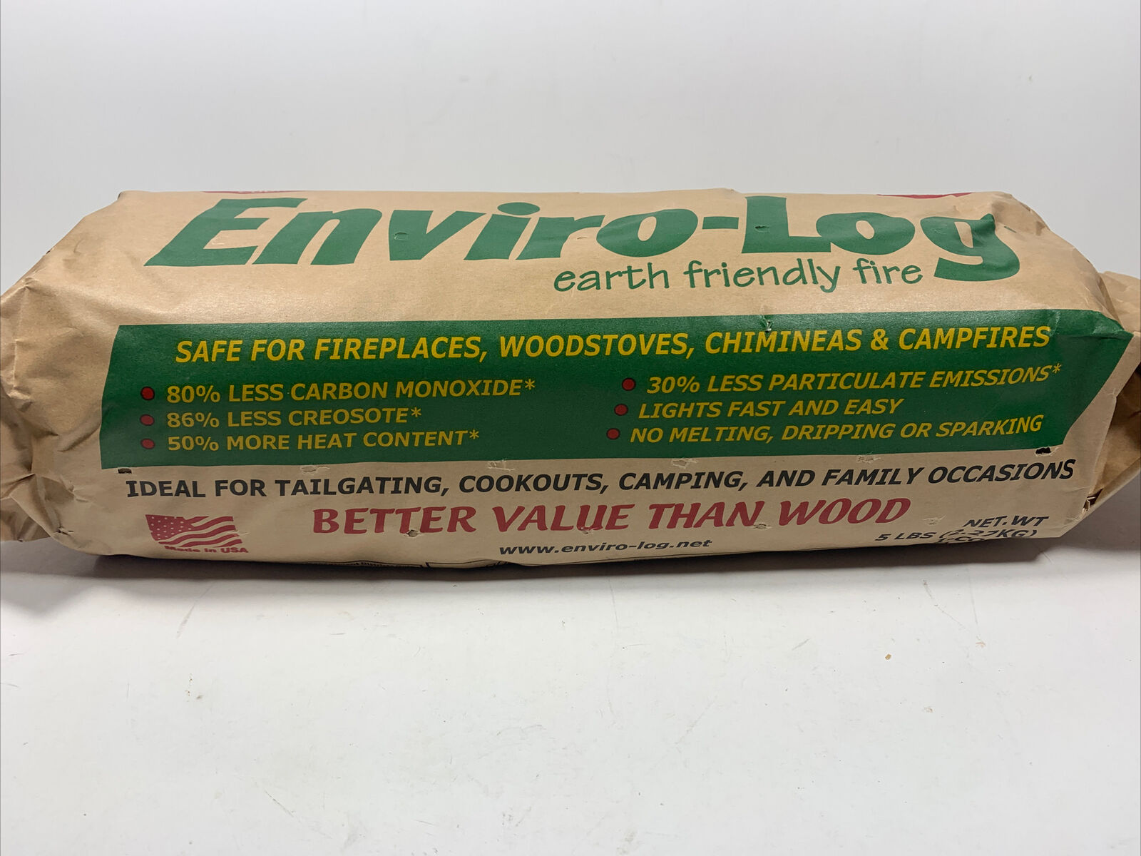 Enviro Log Earth Friendly Fires 100% Recycled Material Burns 3 Hours 5lb - Fresh Stock Dated December 2025