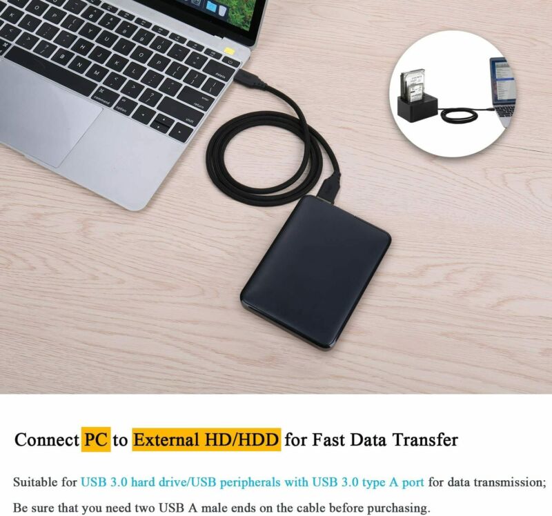 USB to Cable Cord, Besgoods 2-Pack 3FT/1M Braided 3.0 Type A Black - Fresh Stock Dated February 2026