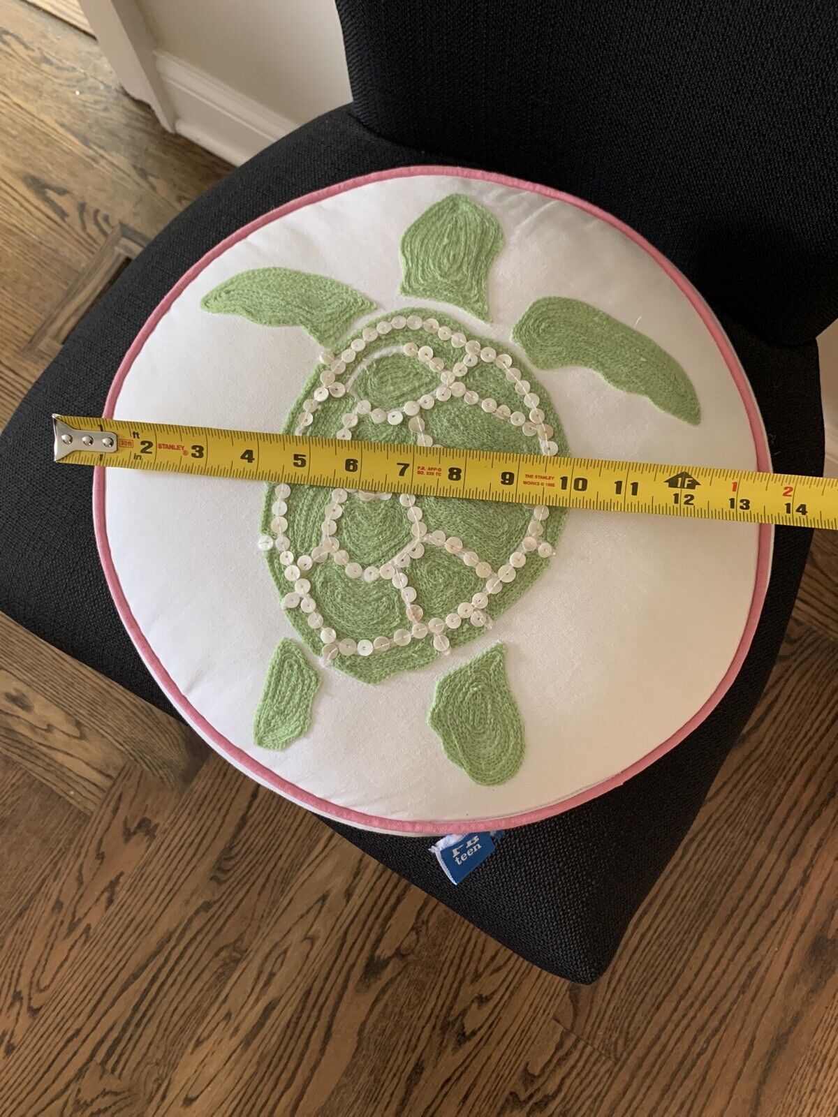 Pottery Barn Teen Throw Pillow Sea Turtle Round Embroidered Decorative 14