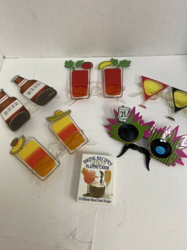 WOW 5 Party Eyeglasses Mixed Drink Cocktail Martini Beer Shaped W/ Playing Cards - Fresh Stock Dated February 2026