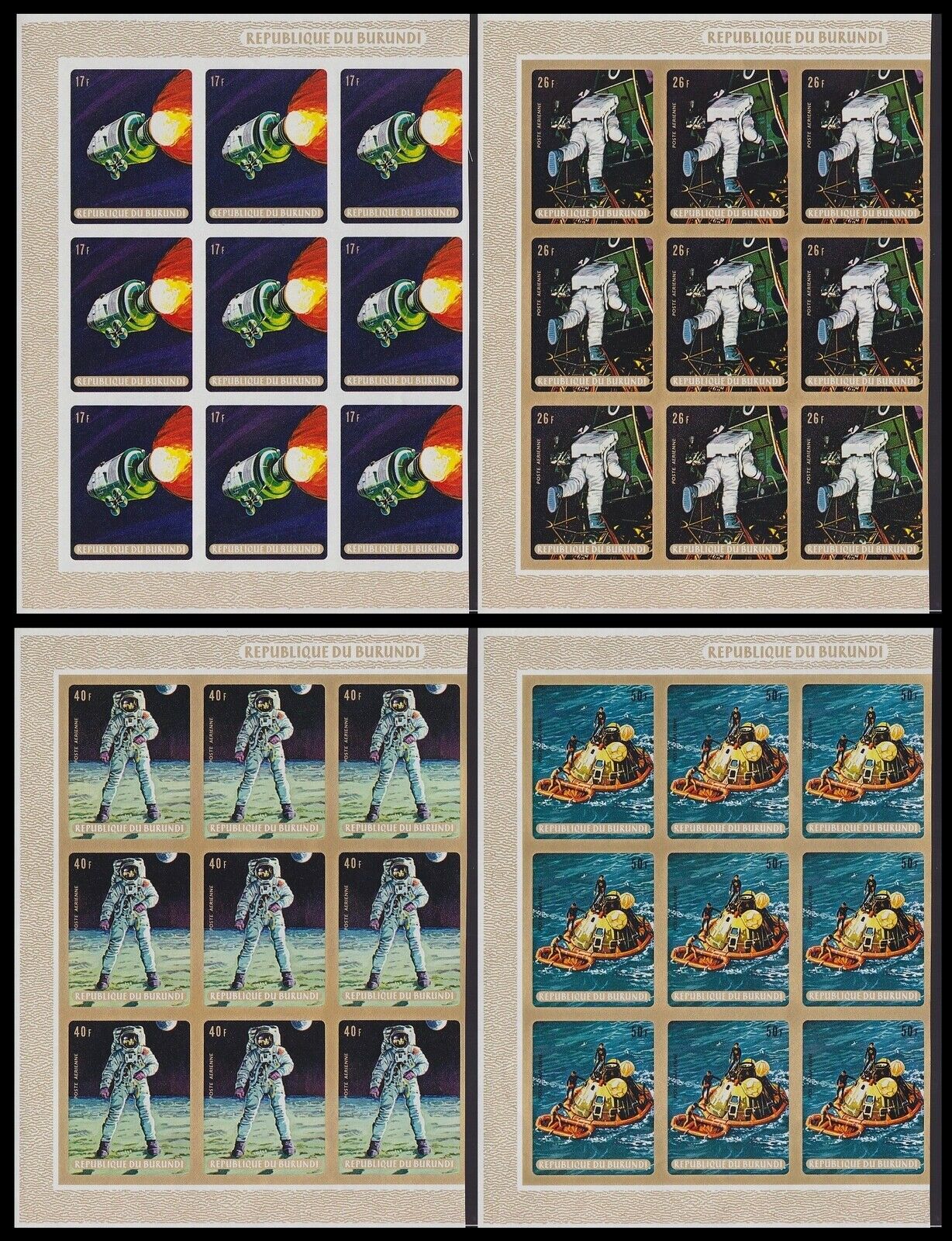 Burundi 1969 IMPERFORATE part of sheets - MOON LANDING stamp set x9 MNH....A5662 - Fresh Stock Dated December 2025