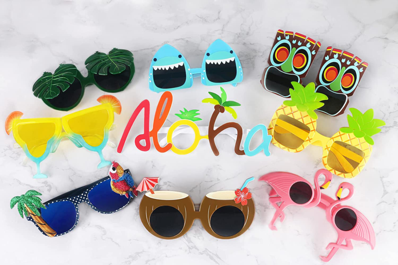 Luau Party Sunglasses - 9 Pairs Funny Hawaiian Glasses, Tropical Fancy Dress Pro - Fresh Stock Dated February 2026