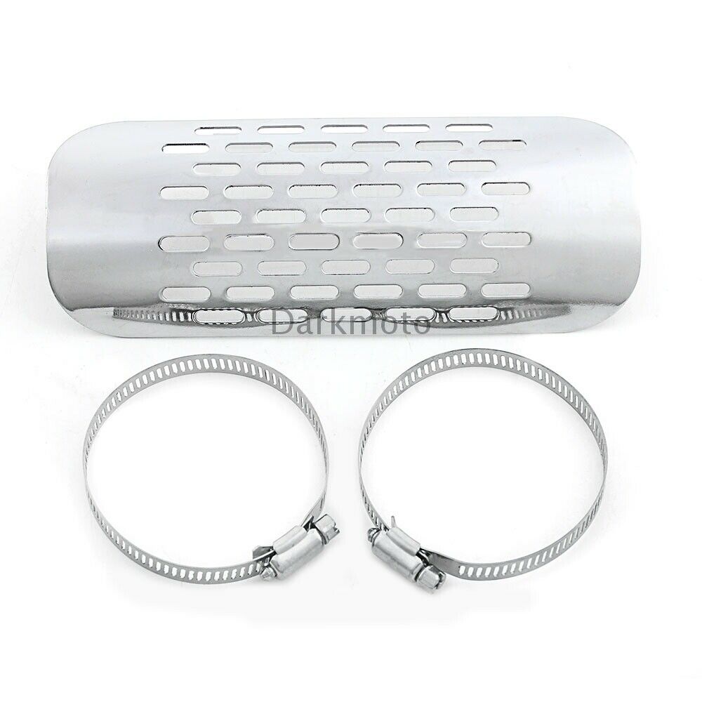 Chrome Exhaust Muffler Pipe Heat Shield Cover Heel Guard Universal Motorcycle - Fresh Stock Dated February 2026