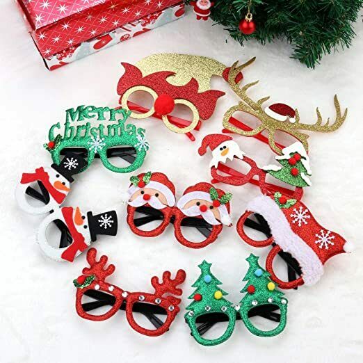 Christmas Glasses Frame 9 Pieces Glitter Party Decoration Costume Eyeglasses - Fresh Stock Dated February 2026