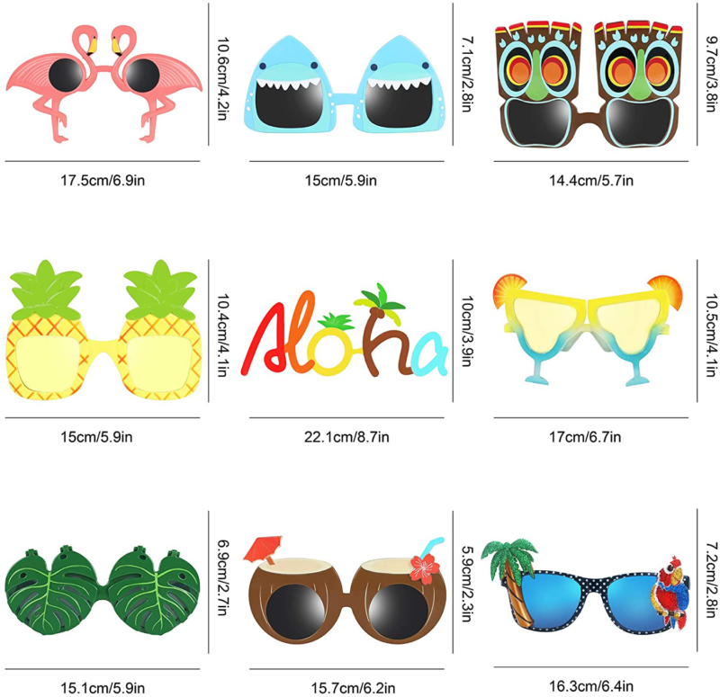 Luau Party Sunglasses - 9 Pairs Funny Hawaiian Glasses, Tropical Fancy Dress Pro - Fresh Stock Dated February 2026