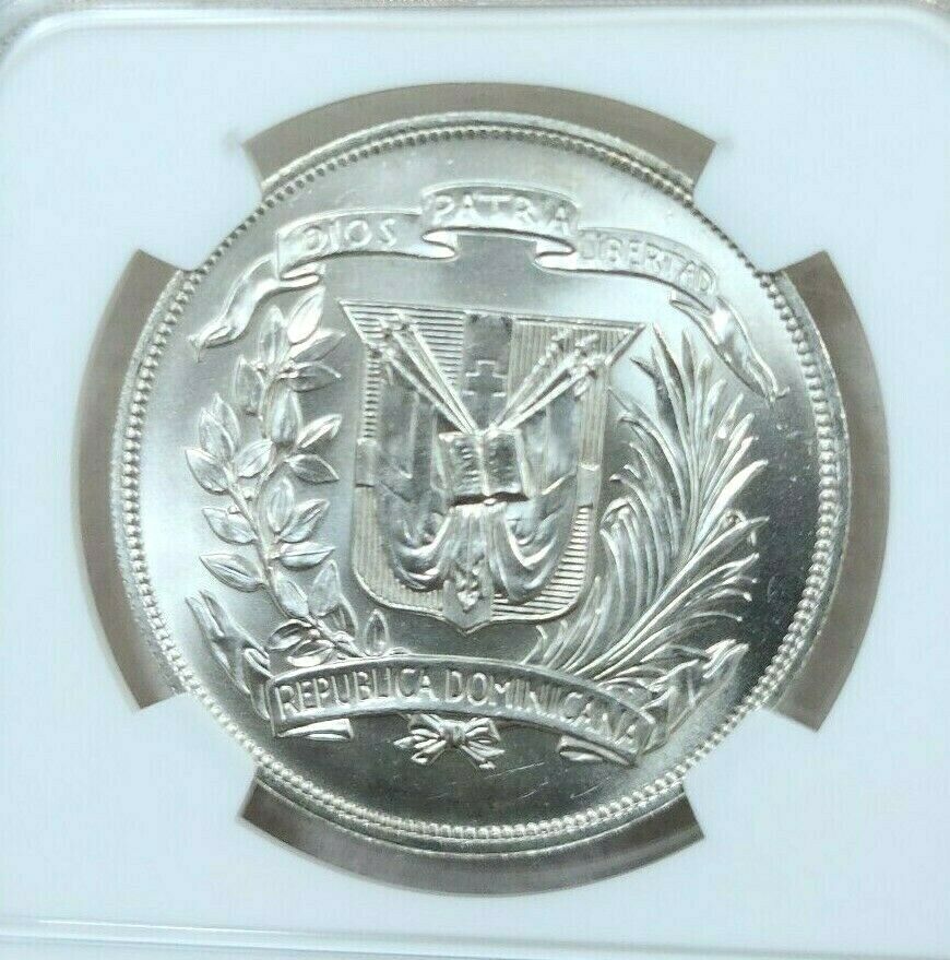 1974 DOMINICAN REPUBLIC SILVER 1 PESO CENTRAL AMERICAN GAMES NGC MS 65 GEM BU - Fresh Stock Dated February 2026