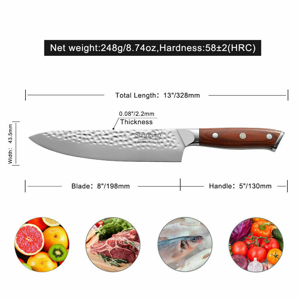 Sunnecko 8-Inch Chef Knife - Hammered Series - German stainless steel USA Stock - Fresh Stock Dated January 2026