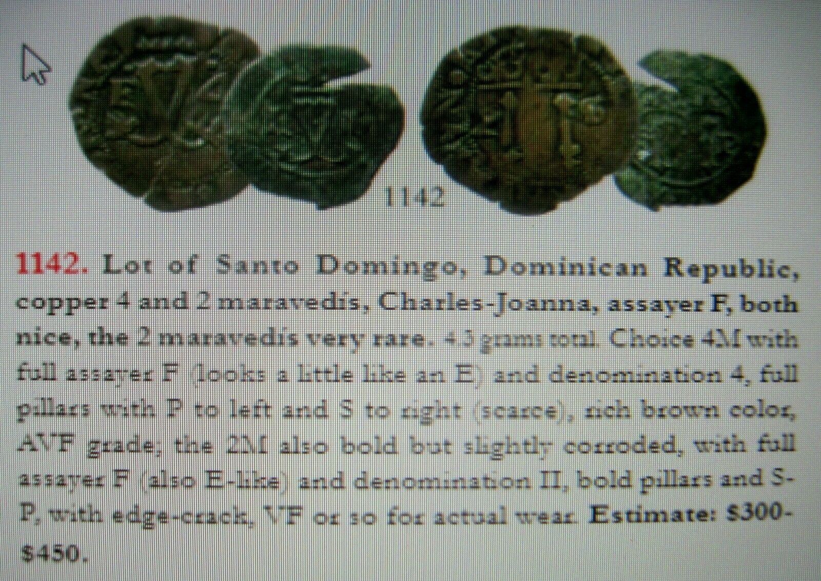 (1516-1556) DOMINICAN REPUBLIC 4 MARAVEDIS w/ ANCHOR(JAMAICA) RARE  -ASSAYER 