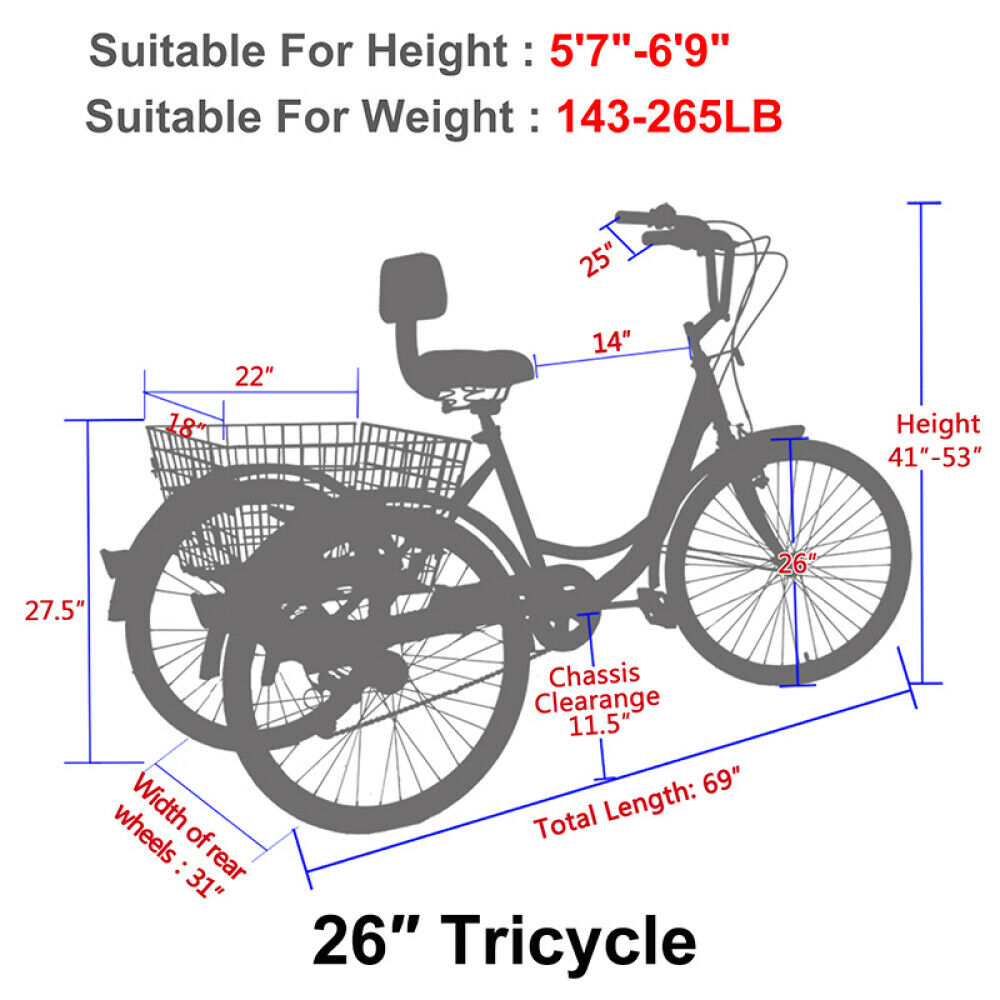 7 Speed Adults Trikes 26 inch 3-Wheeled Bicycles Cruiser Trike &Basket Women Men - Fresh Stock Dated February 2026