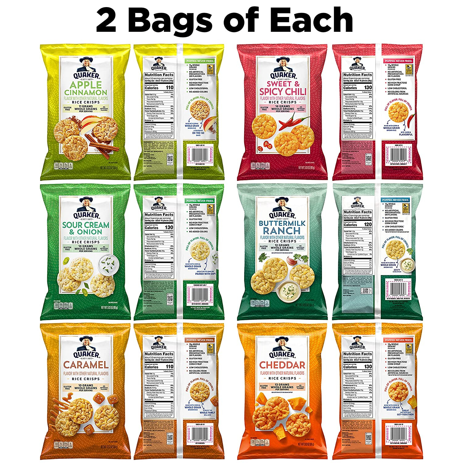 Quaker Rice Crisps, 6 Flavor Variety Pack, 12 Count - Fresh Stock Dated December 2025
