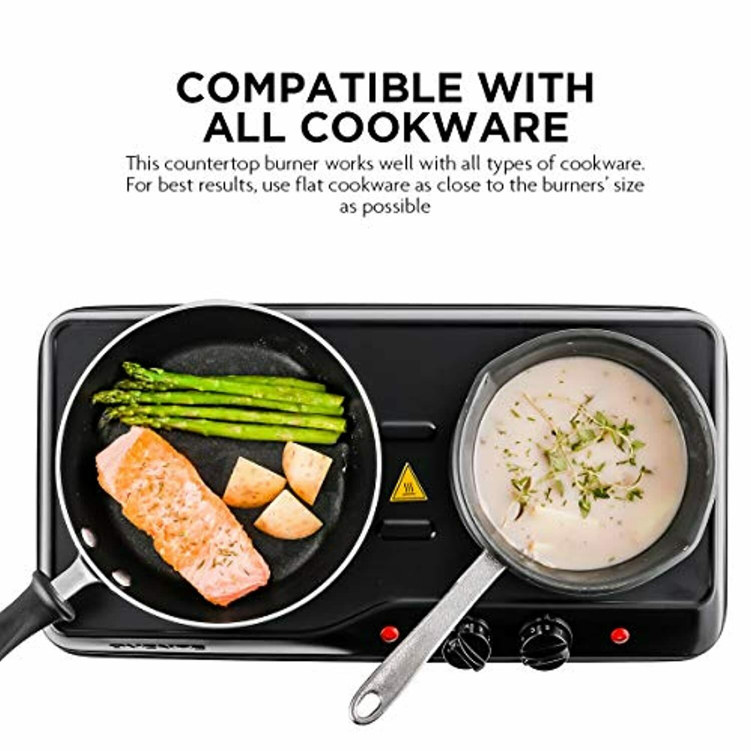 1700W Double Hot Plate Electric Countertop Cast Iron Burner, with 6 & 7 Inch Pla - Fresh Stock Dated December 2025