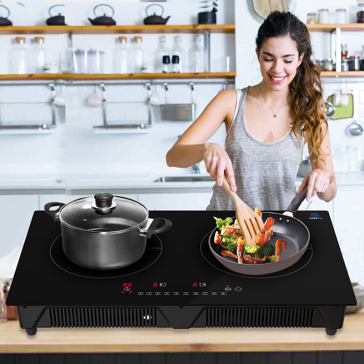 Induction Cooker 2 Burner Cooktop 1800W Digital Electric Cooktop INCLUDES PAN! - Fresh Stock Dated February 2026