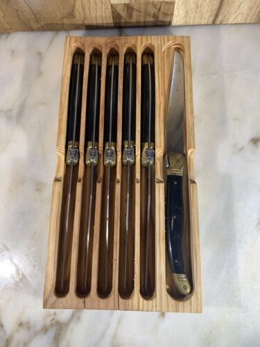 Vintage Sabatier France Laguiole “The Bee” Set 6 Stainless Steak Knives - Fresh Stock Dated December 2025