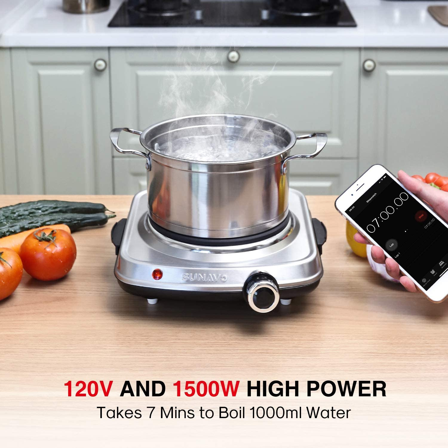 SUNAVO 1500W Hot Plates for Cooking, Electric Single Burner with Handles, 6 Powe - Fresh Stock Dated February 2026