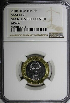 Dominican Republic Sánchez 2010 5 Pesos Magnetic NGC MS66 Poland Mint KM# 89(1) - Fresh Stock Dated February 2026