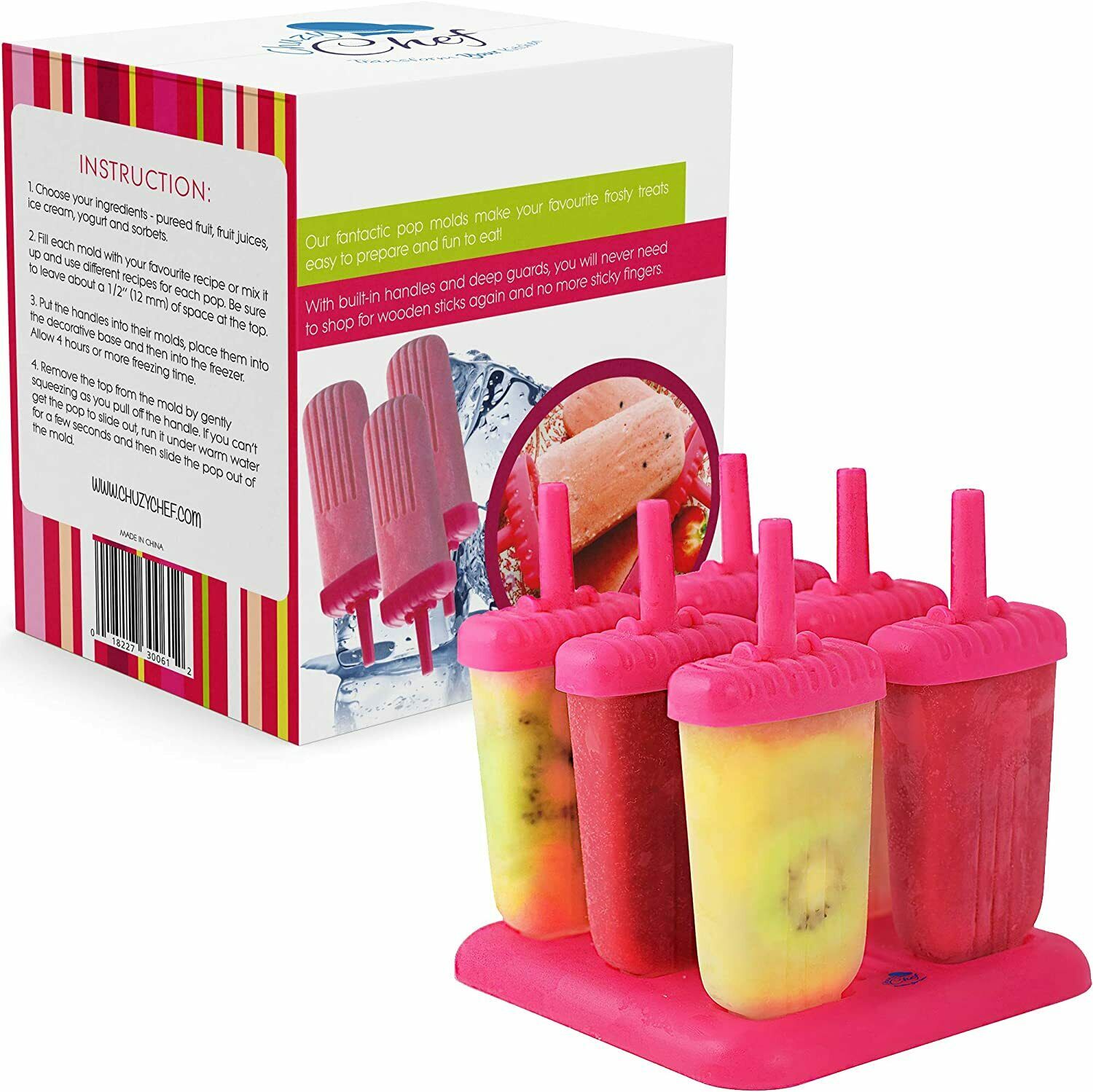 Ice Pop Maker Popsicle Mold Set with Tray and Drip Guard Pink Pack of 6 - Fresh Stock Dated February 2026