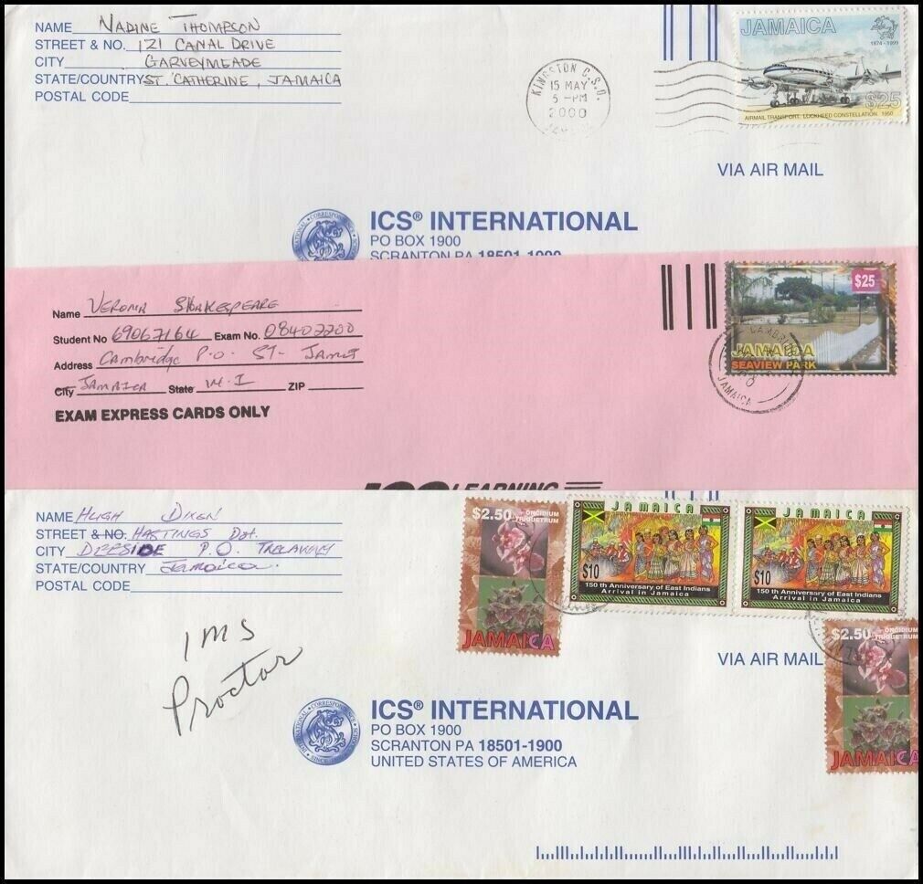 JAMAICA 2000’s COMMERCIAL AIRMAIL COVERS TO US (x6) (ID:621/D58639) - Fresh Stock Dated February 2026