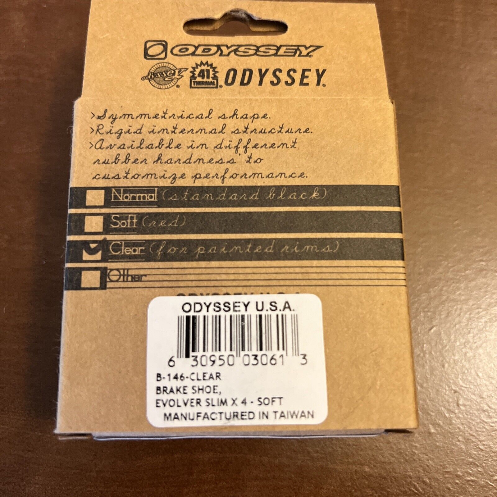 ODYSSEY SLIM BY FOUR CLEAR SOFT COMPOUND U-BRAKE BMX BICYCLE BRAKE PADS--1 PAIR - Fresh Stock Dated February 2026