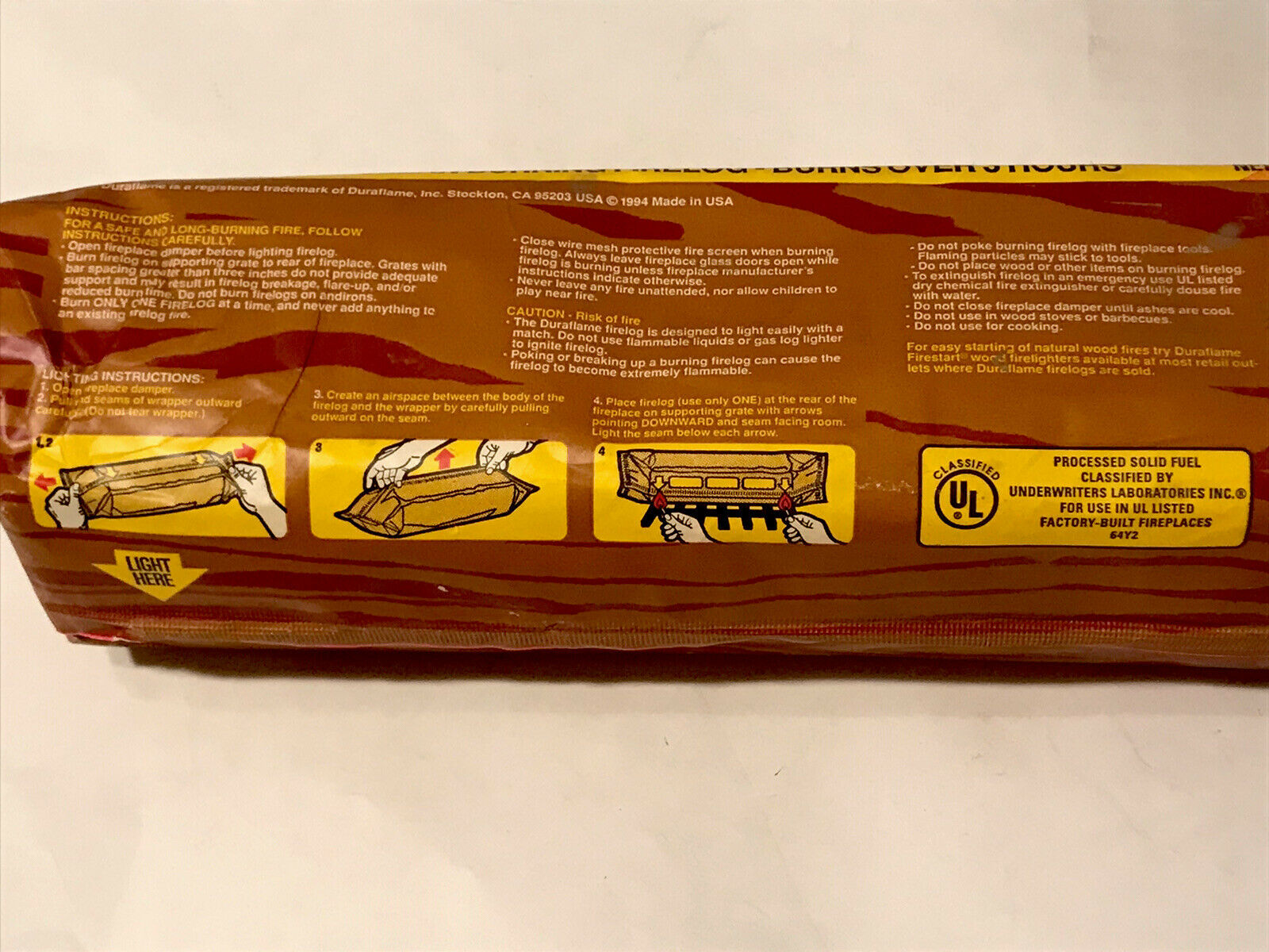 1994 Giant Size DURAFLAME 6 Pound 3 Hour Firelog - Fresh Stock Dated December 2025