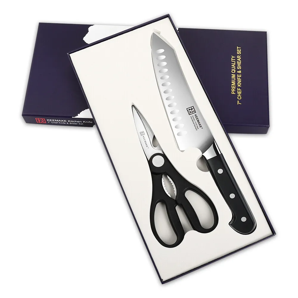 KEEMAKE 2PCS Chef Knives Set Stainless Steel Kitchen Knife Shears Scissor HRC56+ - Fresh Stock Dated February 2026