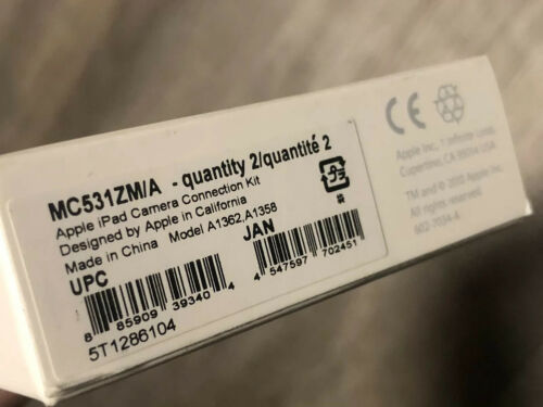 Genuine iPad Camera Connection Kit - New Open Box **Fast Shipping** MC531ZM/A - Fresh Stock Dated February 2026