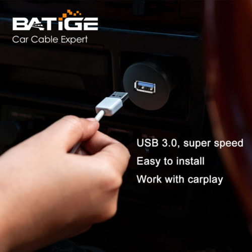 BATIGE Single Port USB 3.0 Male to Female AUX Car Mount Flush 3ft, Black - Fresh Stock Dated February 2026