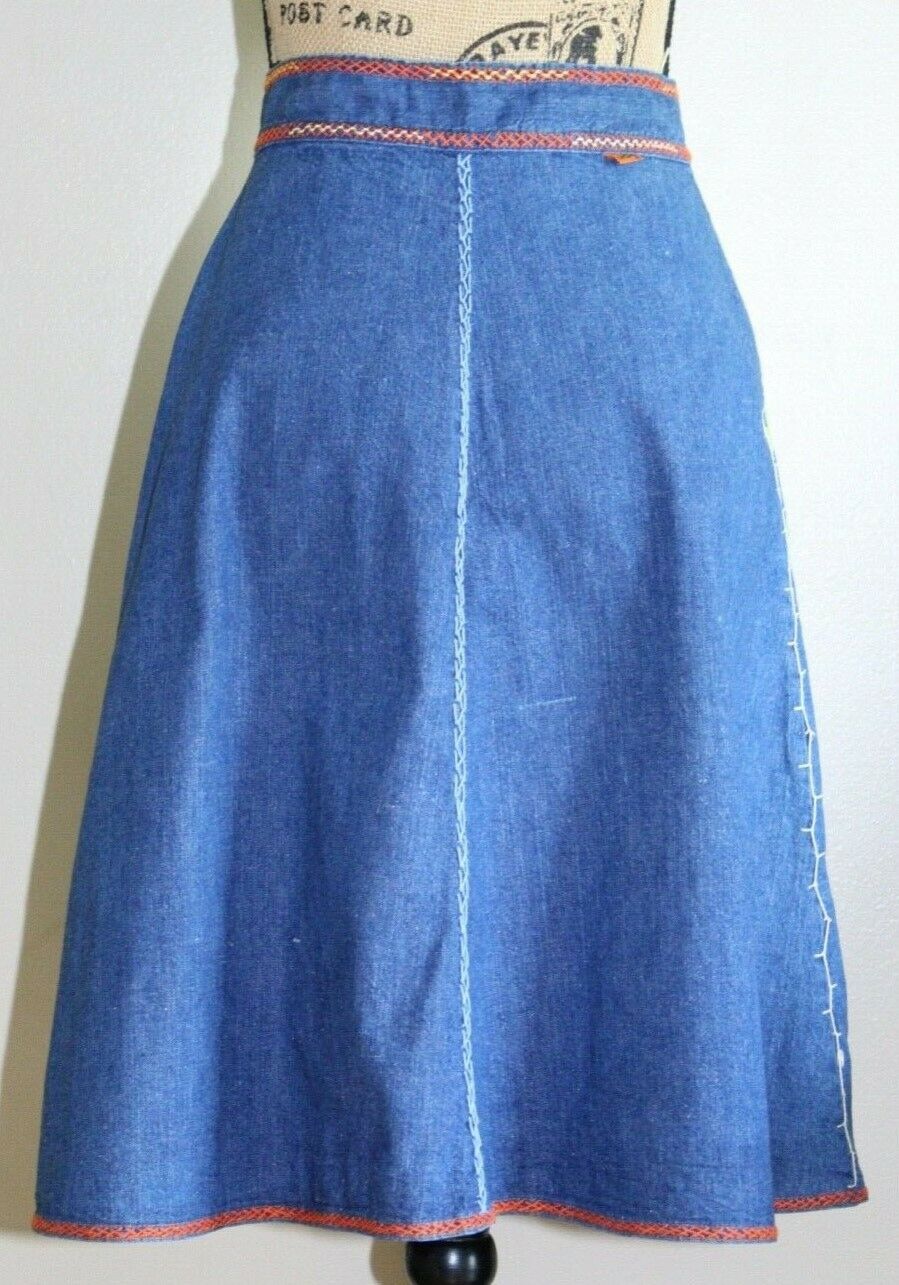 Vintage Levi's Orange Tab Blue Denim A-Line Embroidered Skirt (26