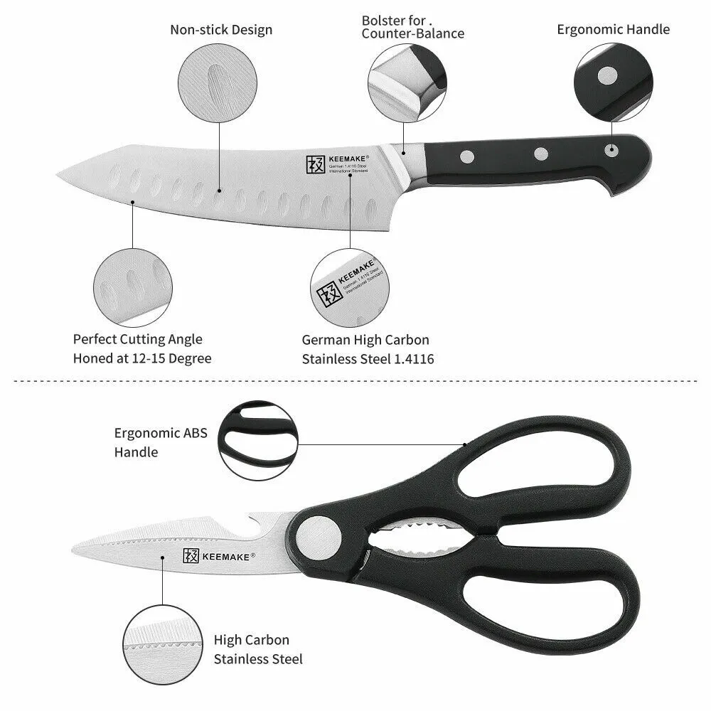 KEEMAKE 2PCS Chef Knives Set Stainless Steel Kitchen Knife Shears Scissor HRC56+ - Fresh Stock Dated February 2026