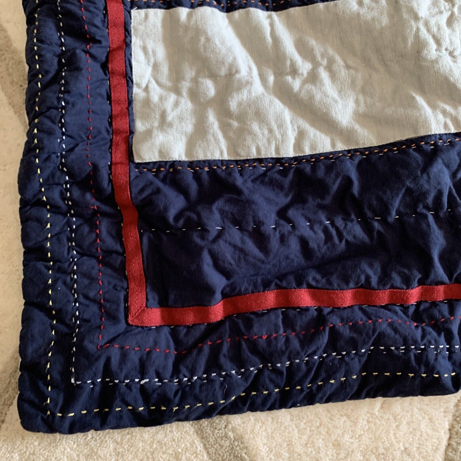 Pottery Barn Kids Blue Red Gray Quilted Standard Sham 26”x20” - Fresh Stock Dated February 2026