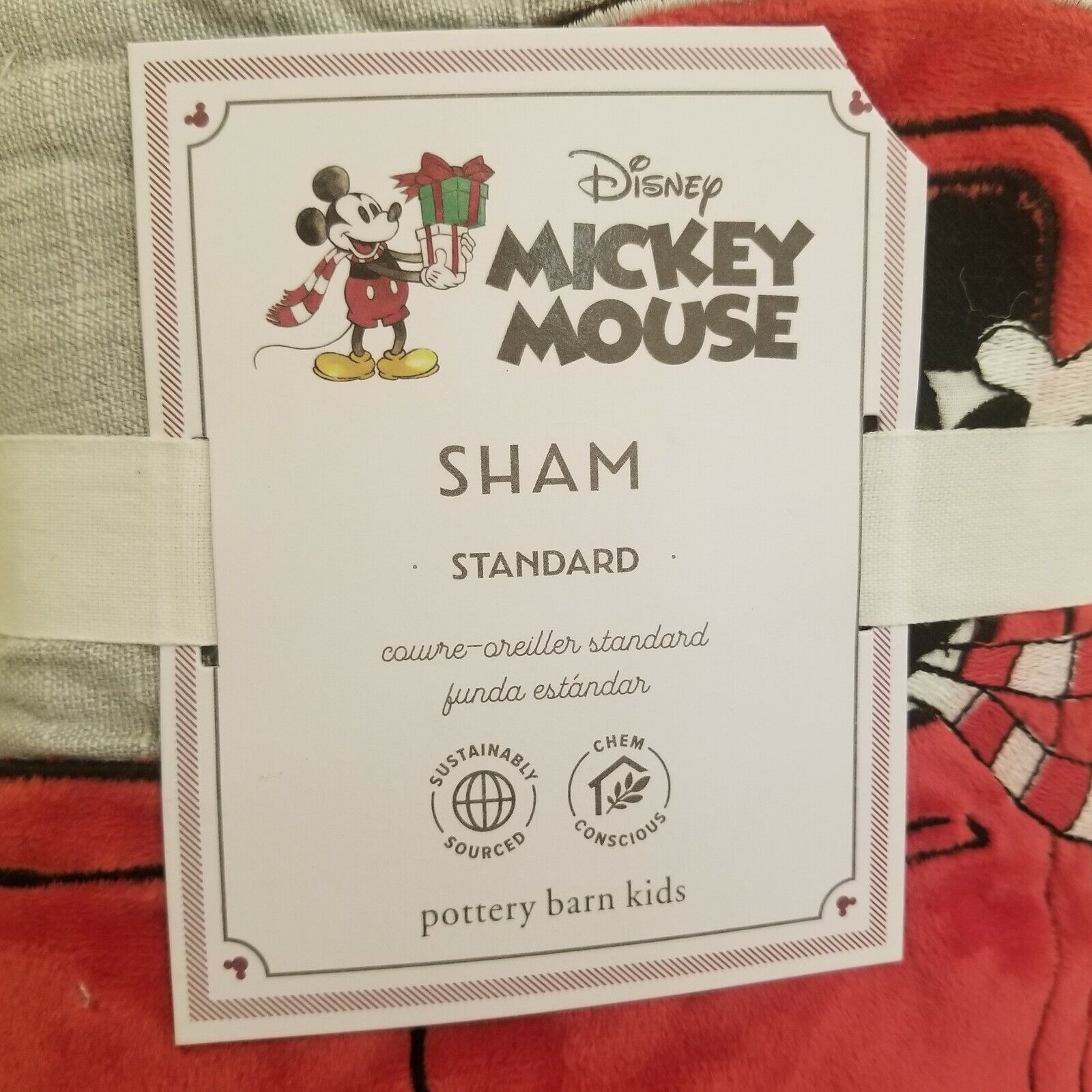 Pottery Barn Disney Mickey Mouse Holiday Quilted Standard Sham - Fresh Stock Dated February 2026