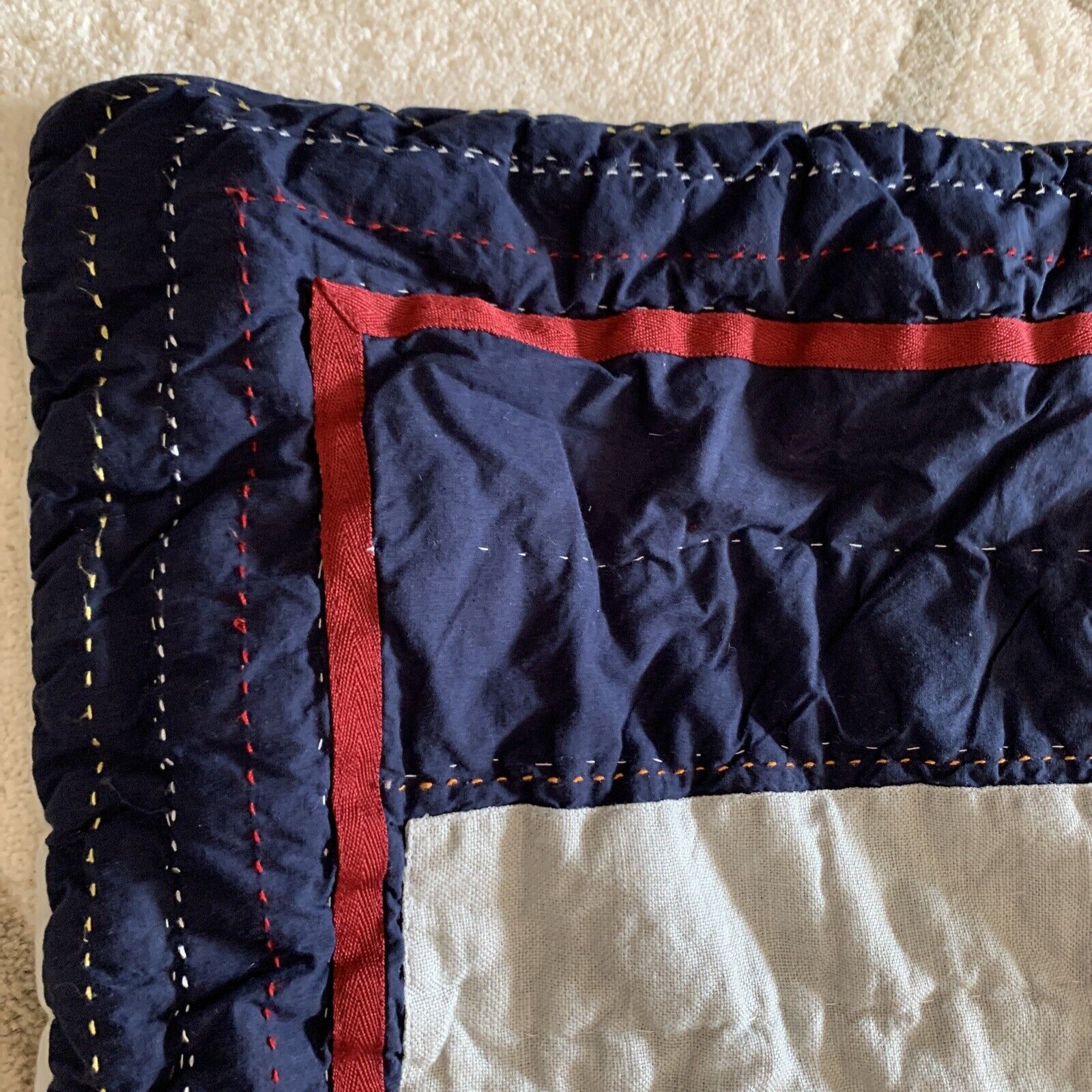 Pottery Barn Kids Blue Red Gray Quilted Standard Sham 26”x20” - Fresh Stock Dated February 2026