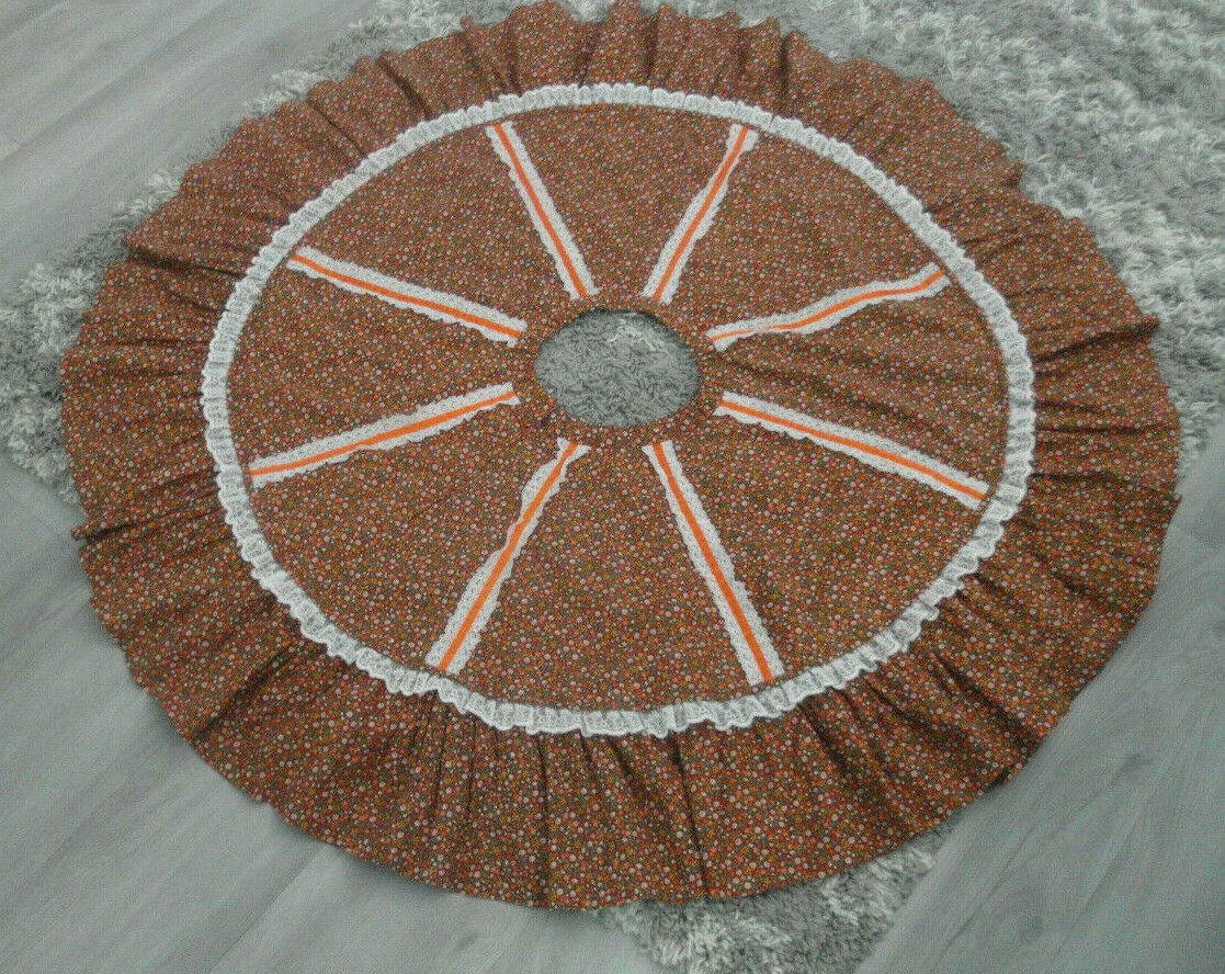 Vintage Brown White Orange Calico Floral Cottagecore Prairie Circle Mini Skirt - Fresh Stock Dated February 2026