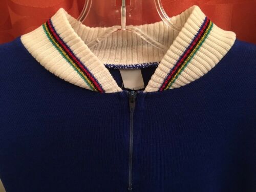 M L Vintage 70s FRENCH Arc En Ciel CYCLING JERSEY Long Sleeve BLUE Vegan Acrylic - Fresh Stock Dated December 2025