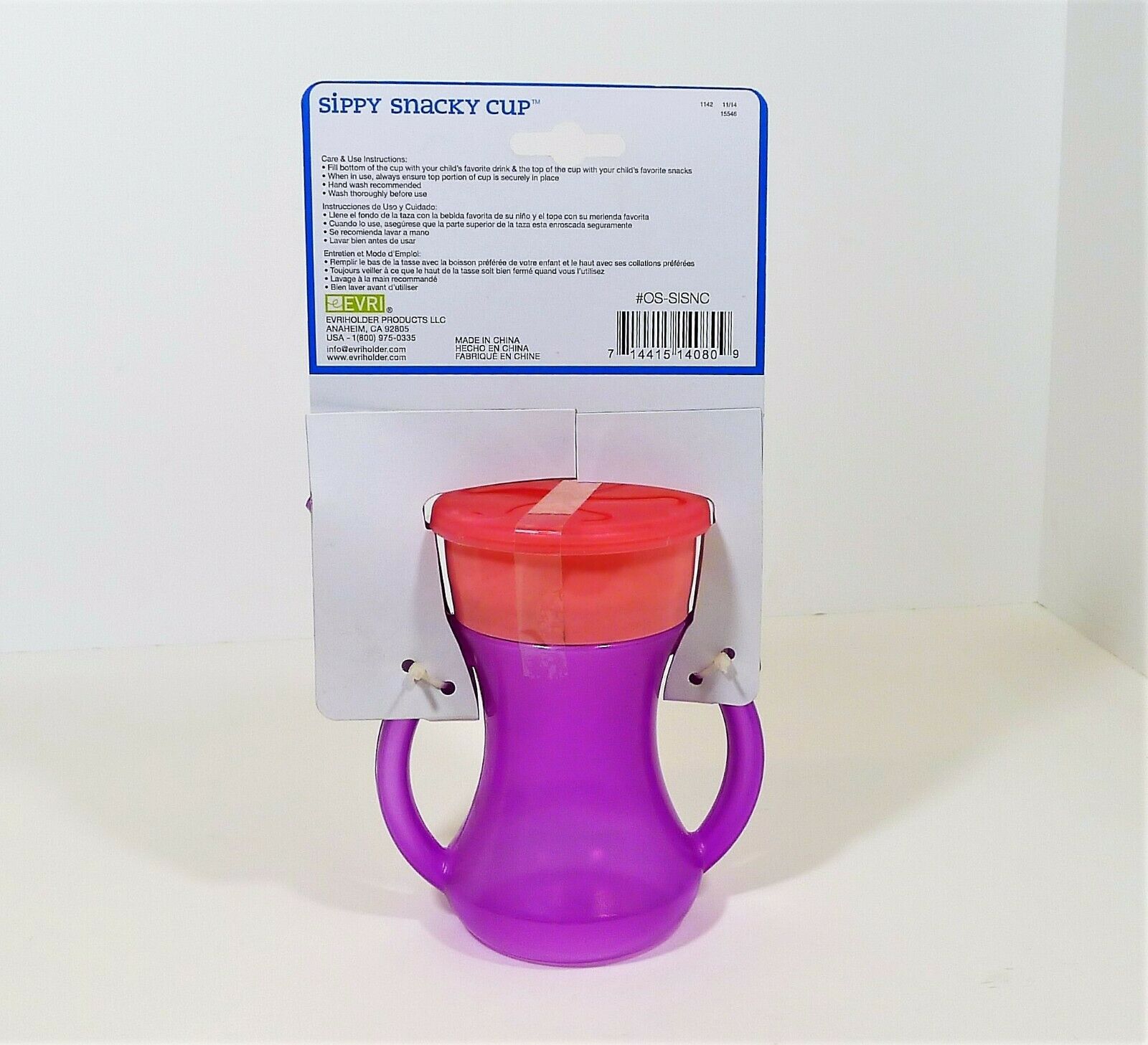 Set of 4 Evri Purple and Pink Sippy Snacky Cup Built in Straw with Handles -NEW - Fresh Stock Dated December 2025