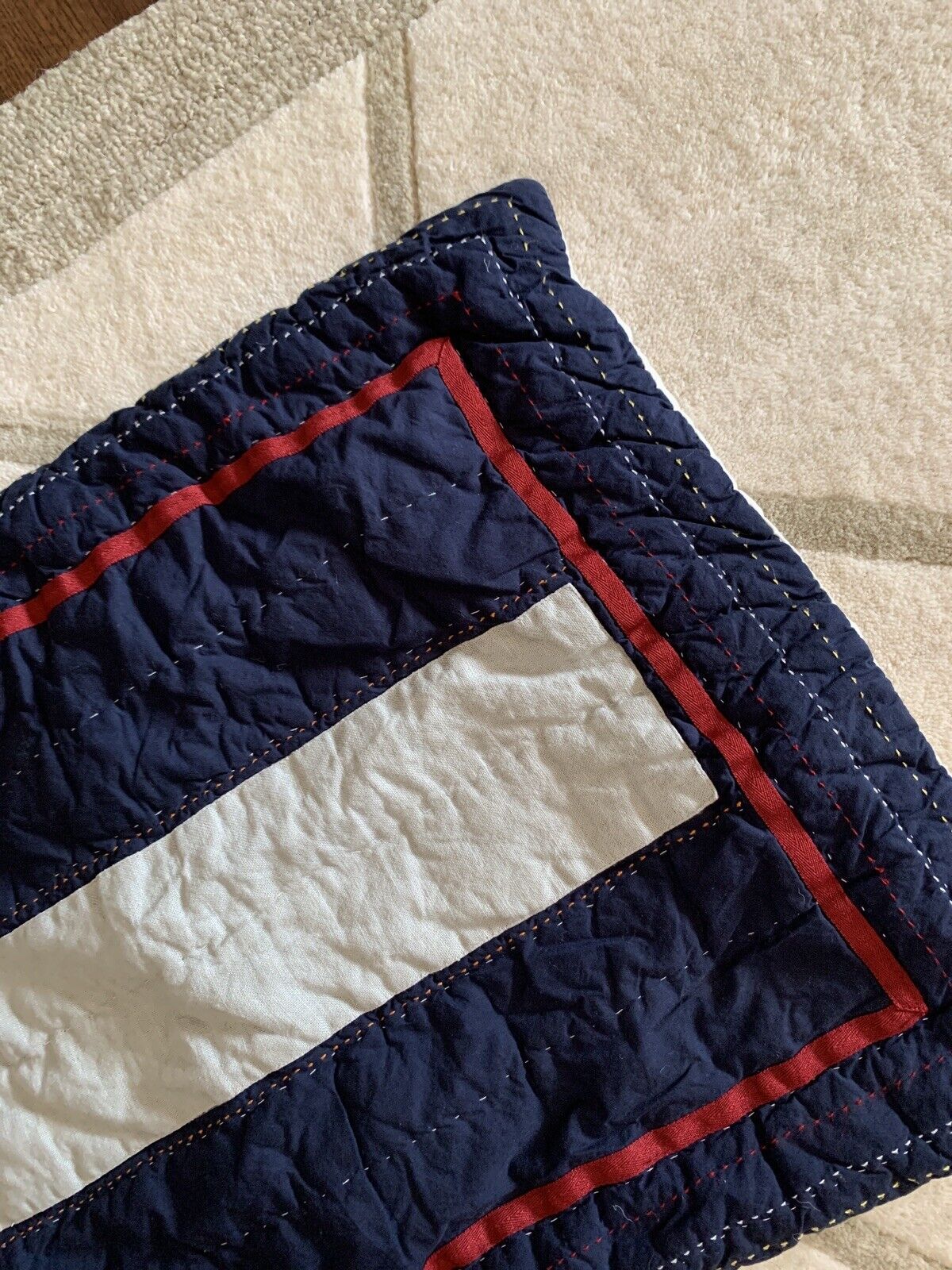 Pottery Barn Kids Blue Red Gray Quilted Standard Sham 26”x20” - Fresh Stock Dated February 2026