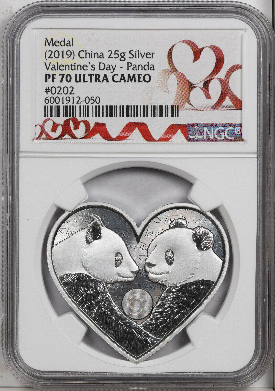 2019 CHINA 25g SILVER VALENTINES DAY-PANDA NGC PF 70 ULTRA CAM FINEST KNOWN #F - Fresh Stock Dated February 2026