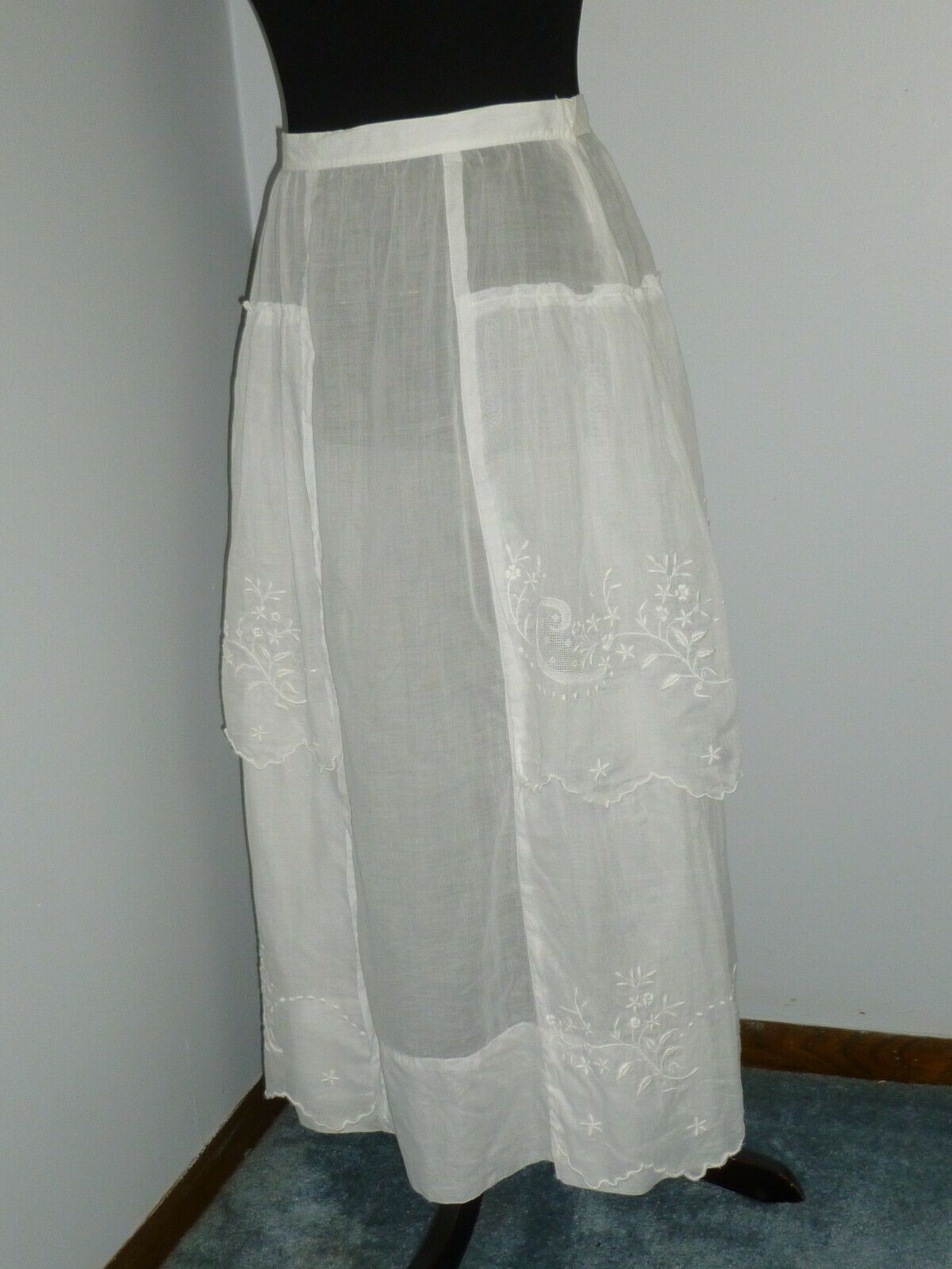 Antique Victorian Edwardian Layered Skirt c1900s Walking Skirt Embroidery Lace - Fresh Stock Dated March 2026
