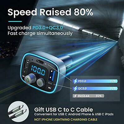 36W/6A PD&QC3.0 Bluetooth Radio Transmitter Car Adapter,7-ColorsLED Backlit V5.0 - Fresh Stock Dated December 2025