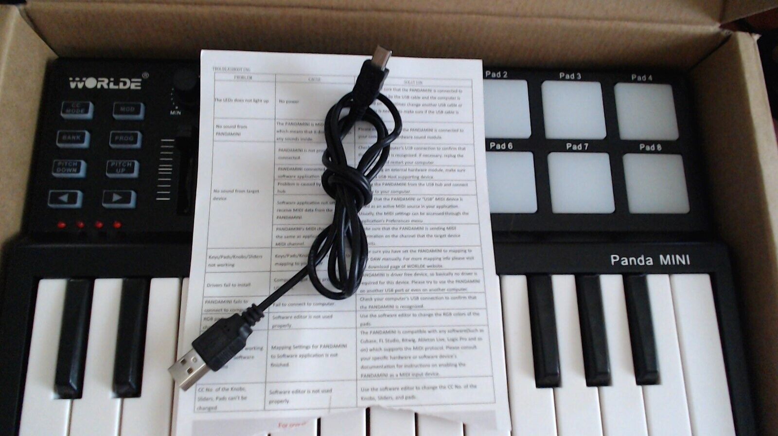 Worlde Panda Mini Black White 100mA 25 Key Portable USB MIDI Controller Keyboard - Fresh Stock Dated February 2026